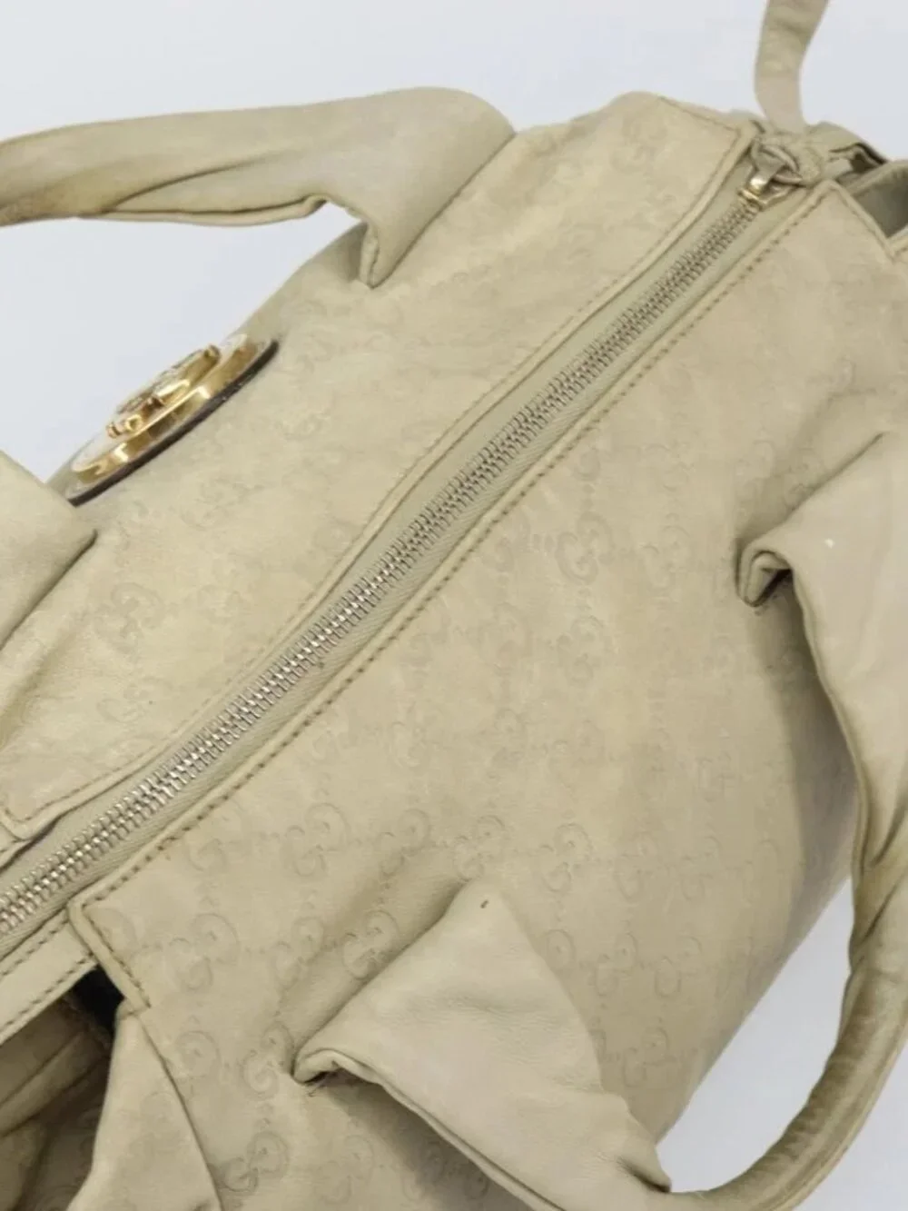 GUCCI GG Canvas Guccissima Histeria Bag Leather Ivory Gold 197020 Auth 159286 - Picture 7 of 16